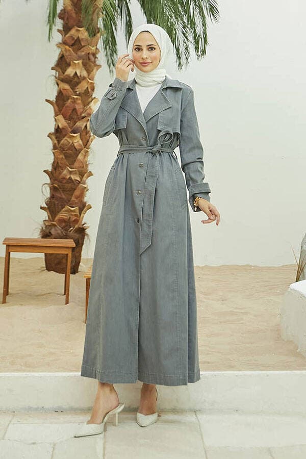 6458-Allerli Denim Trençkot Gri