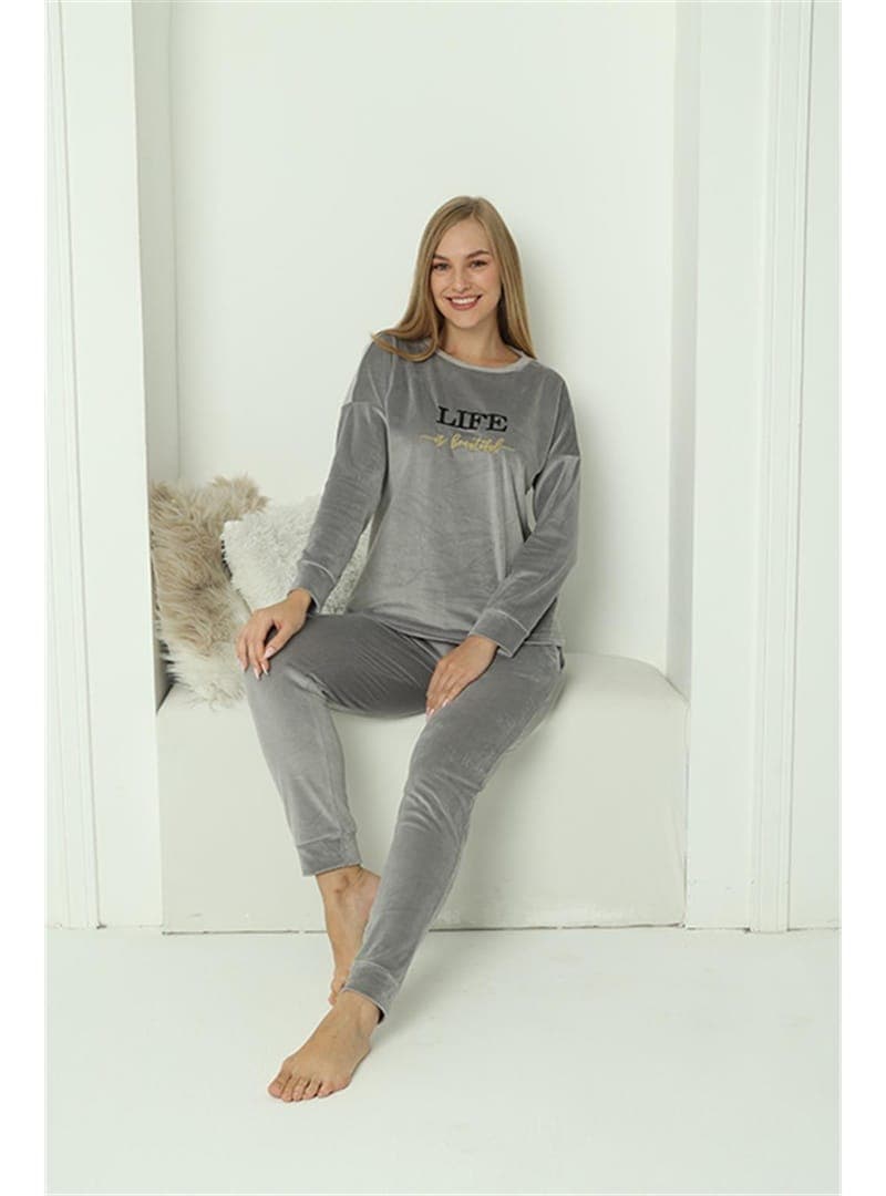 Kadife Pijama Takımı Gri