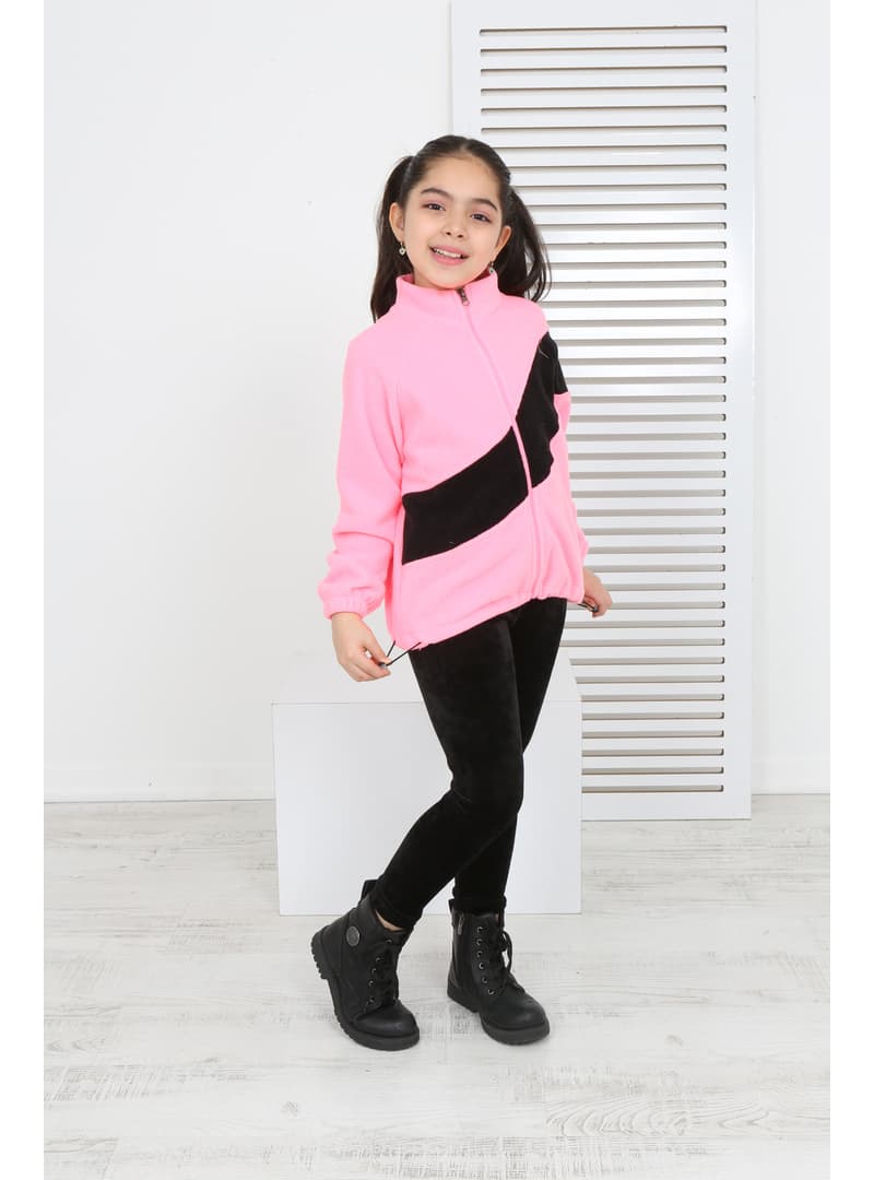 Kız Çocuk Polar Hırka Siyah Sarı Pembe