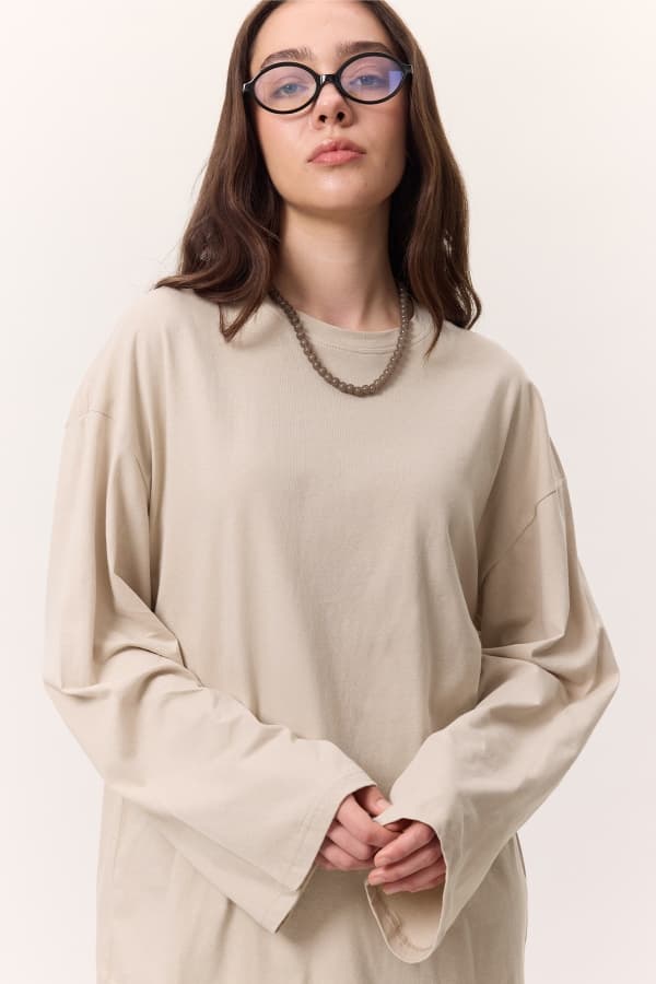 GENİŞ KOL OVERSIZE TSHIRT TAŞ