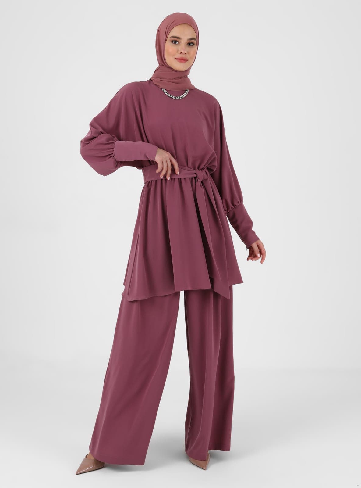 Tunik Pantolon İkili Abiye Takım Gül Kurusu Refka