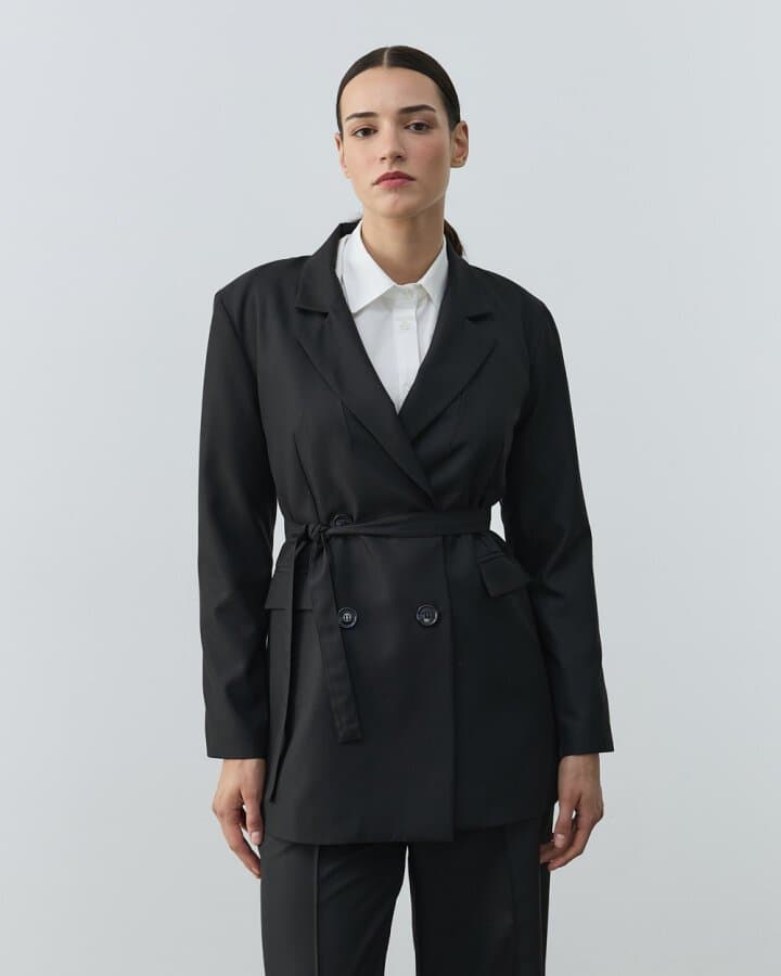 Klasik Kruvaze Pensli Fit Blazer Ceket Siyah