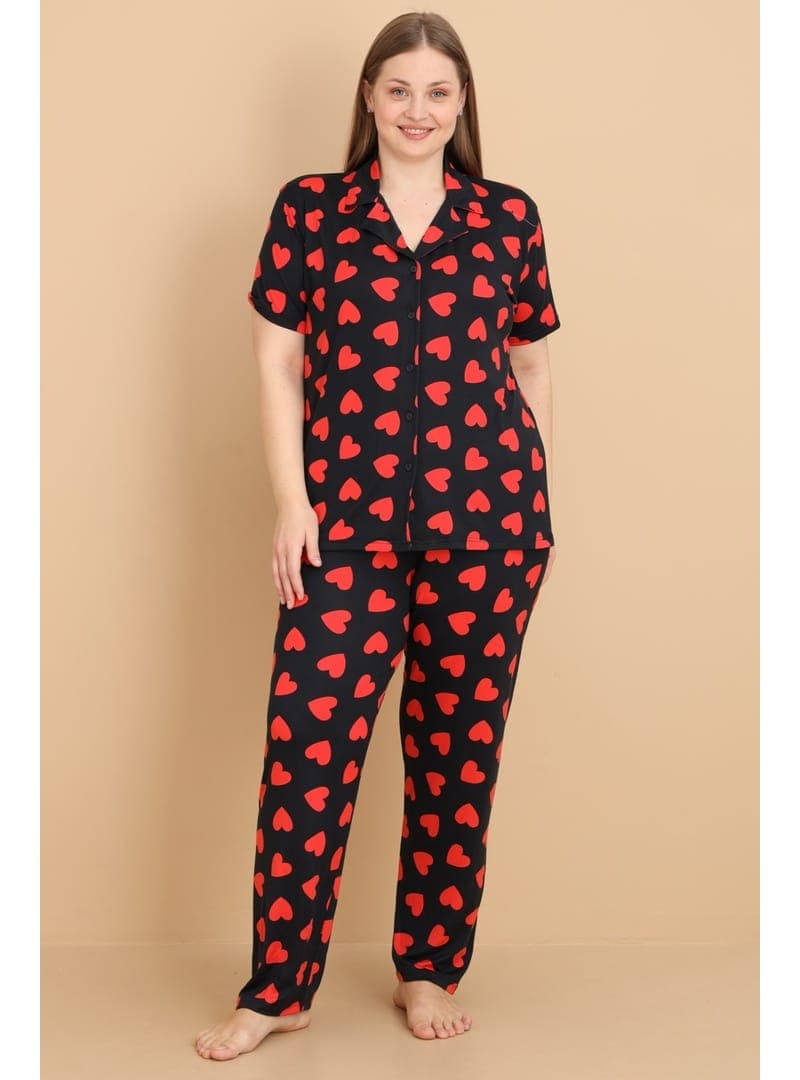 Mirano 2854 Kalpli Milan Kumaş Kısa Kollu Düğmeli Büyük Beden Pijama Takımı