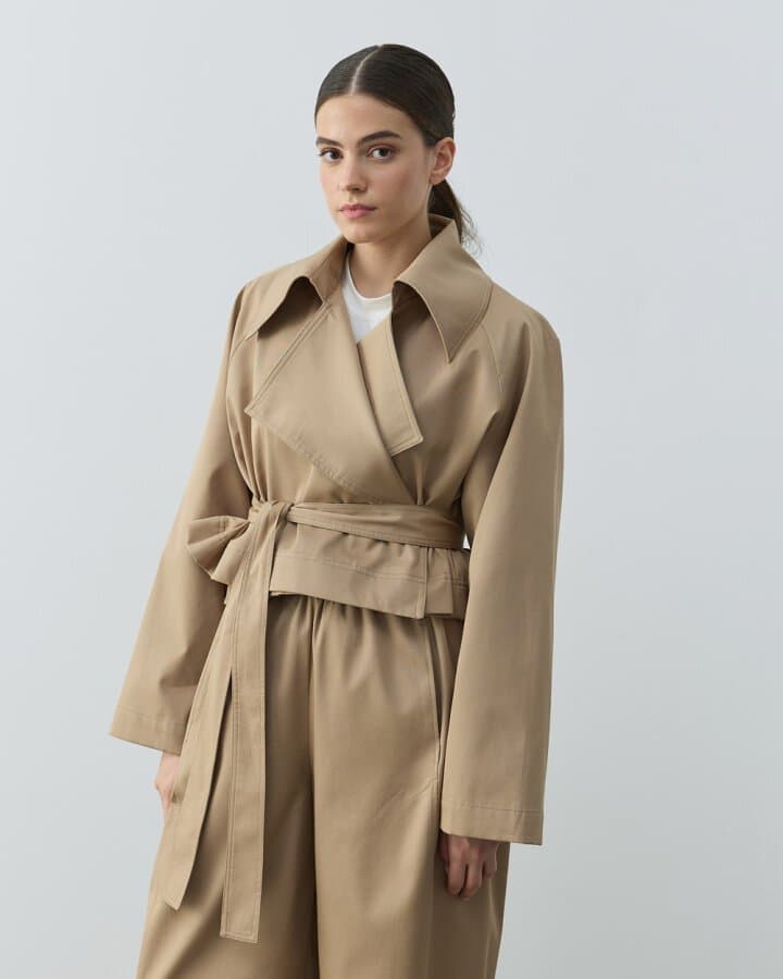 Paper Gabardin Kısa Trençkot Camel