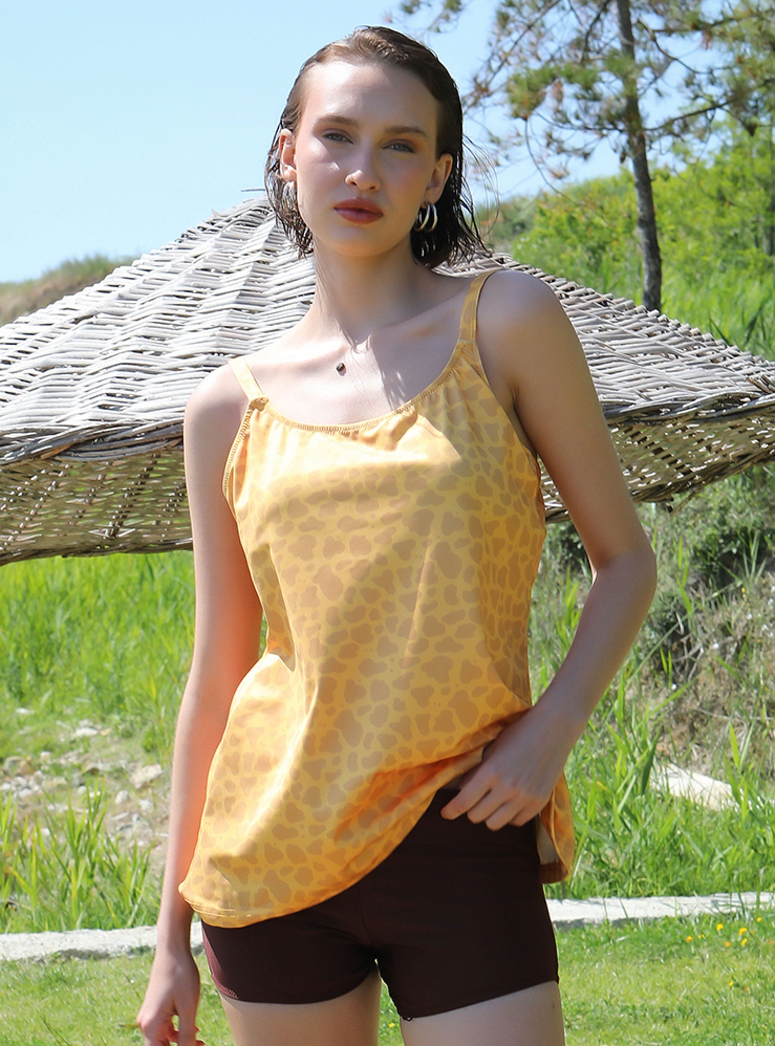 Şortlu Tankini Mayo Sarı
