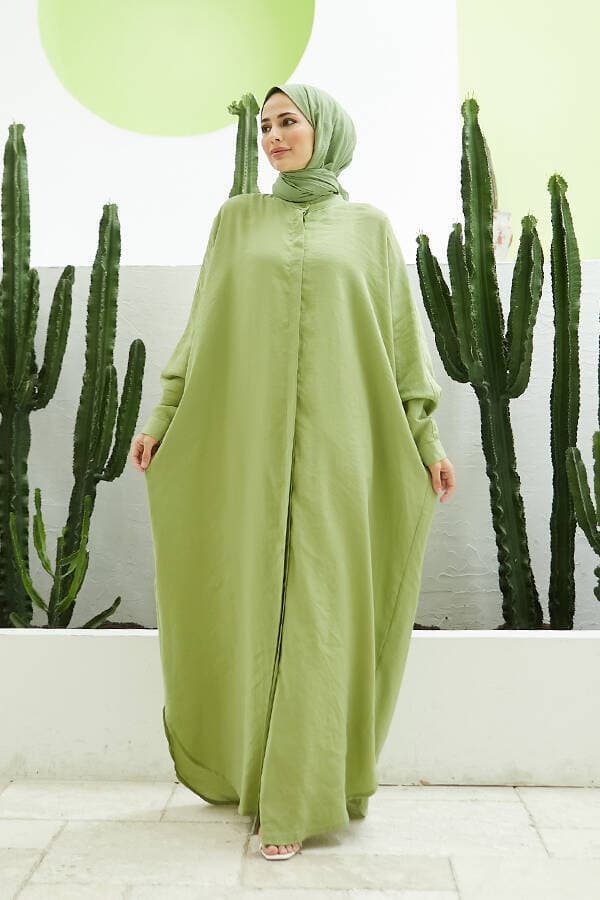 6571-Fendi Modal  Abaya Fıstık Yeşili