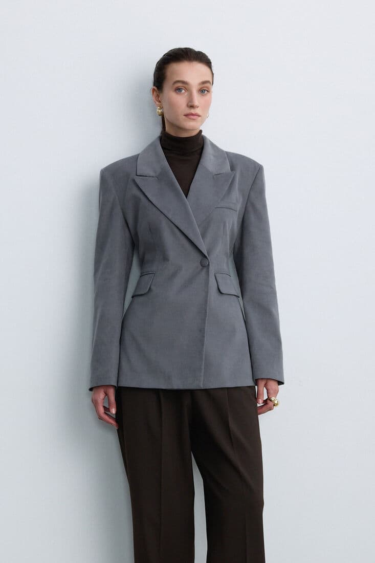 TOZLU MAVİ KADİFE BLAZER