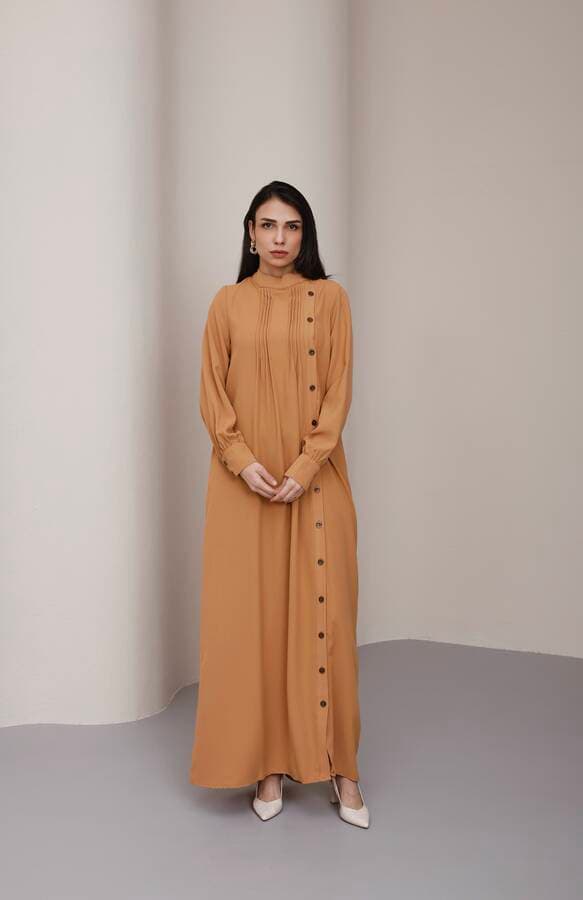 6508-Berlin Yandan Düğmeli Ferace Camel