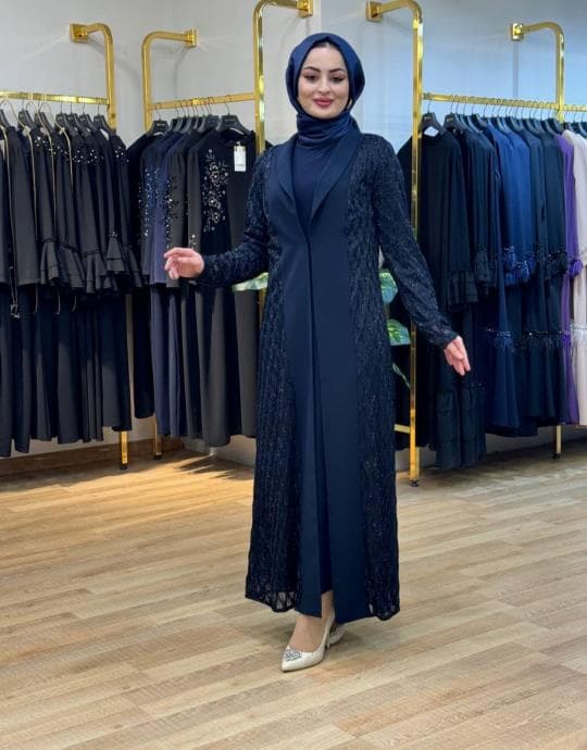 Bayan Laci 2176 Sayra Dantelli Taşlı Uzun Ceket