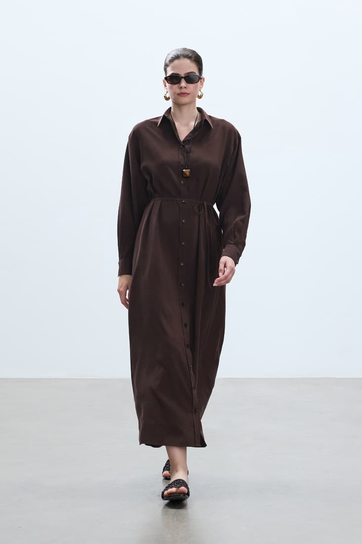 KAHVERENGİ VINTAGE GÖMLEK ELBİSE