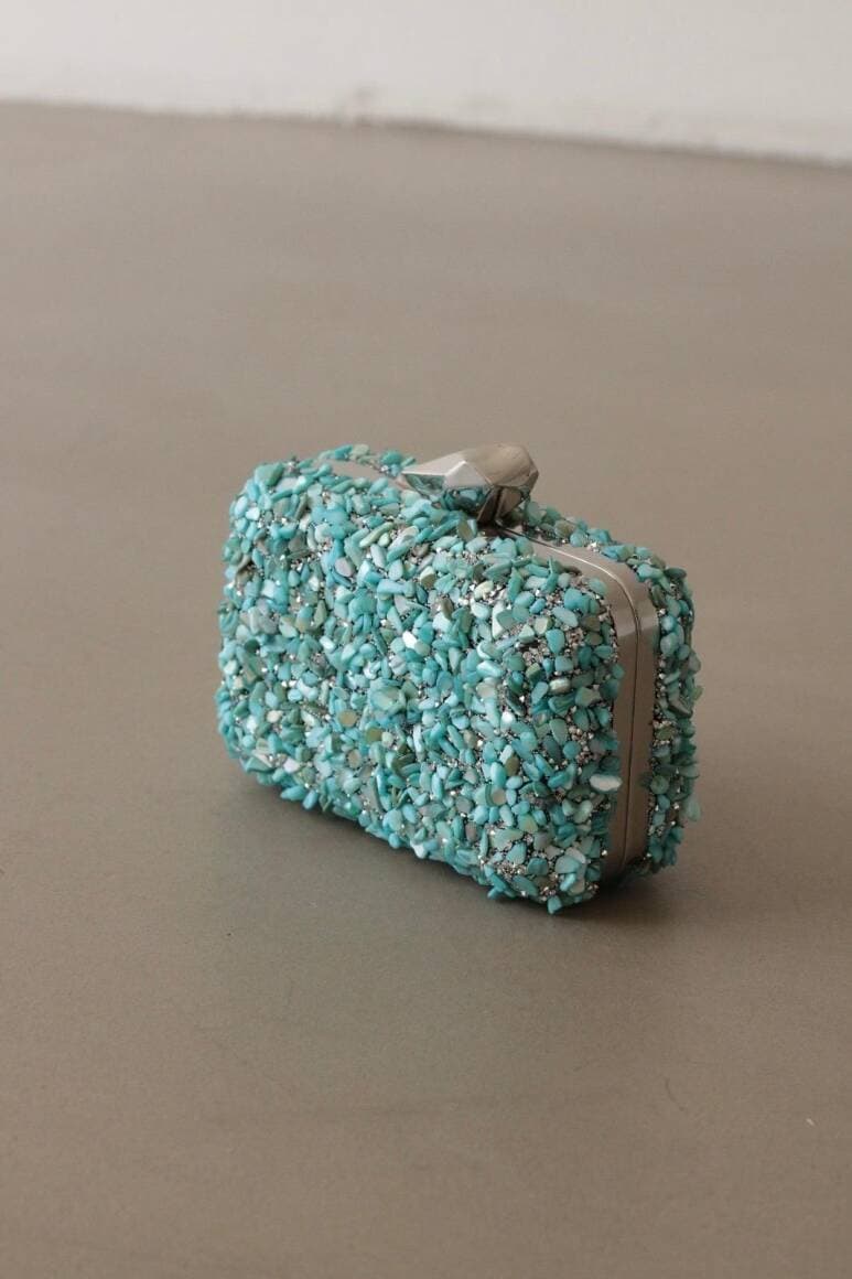 Brightness Taşlı Clutch Çanta Turkuaz