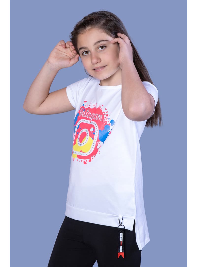 Kız Çocuk Instagram Baskılı Tişört Beyaz