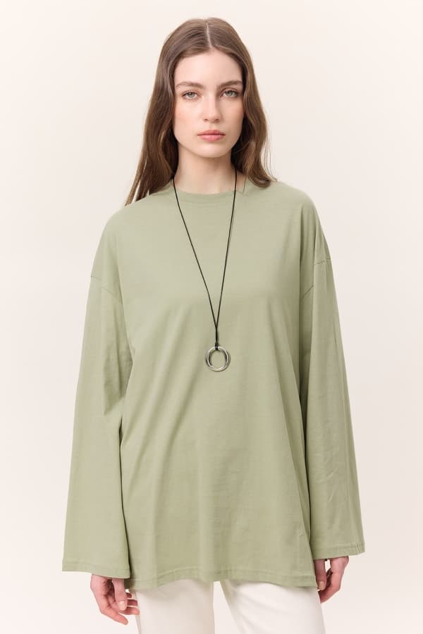 GENİŞ KOL OVERSIZE TSHIRT ÇAĞLA YEŞİLİ