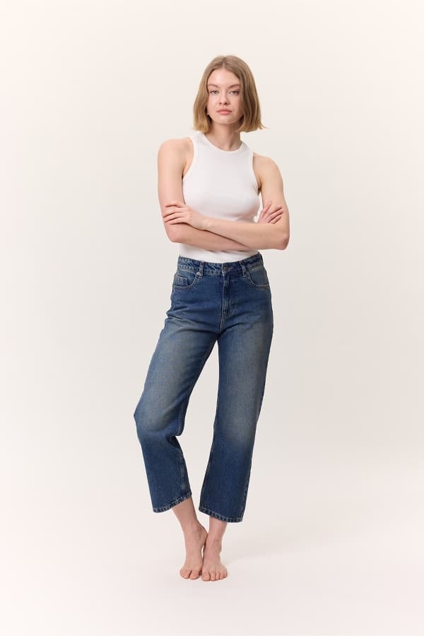 YÜKSEK BEL STRAIGHT FIT JEAN MAVİ