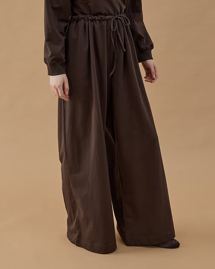 Cotton İki İplik Wide Leg Bol Eşofman Altı Kahve