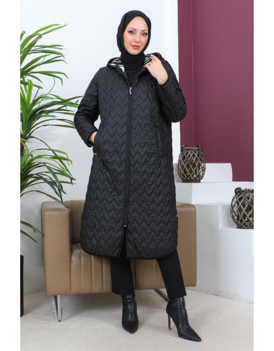 Bayan Siyah 943 velboa kapitone fer. ceket