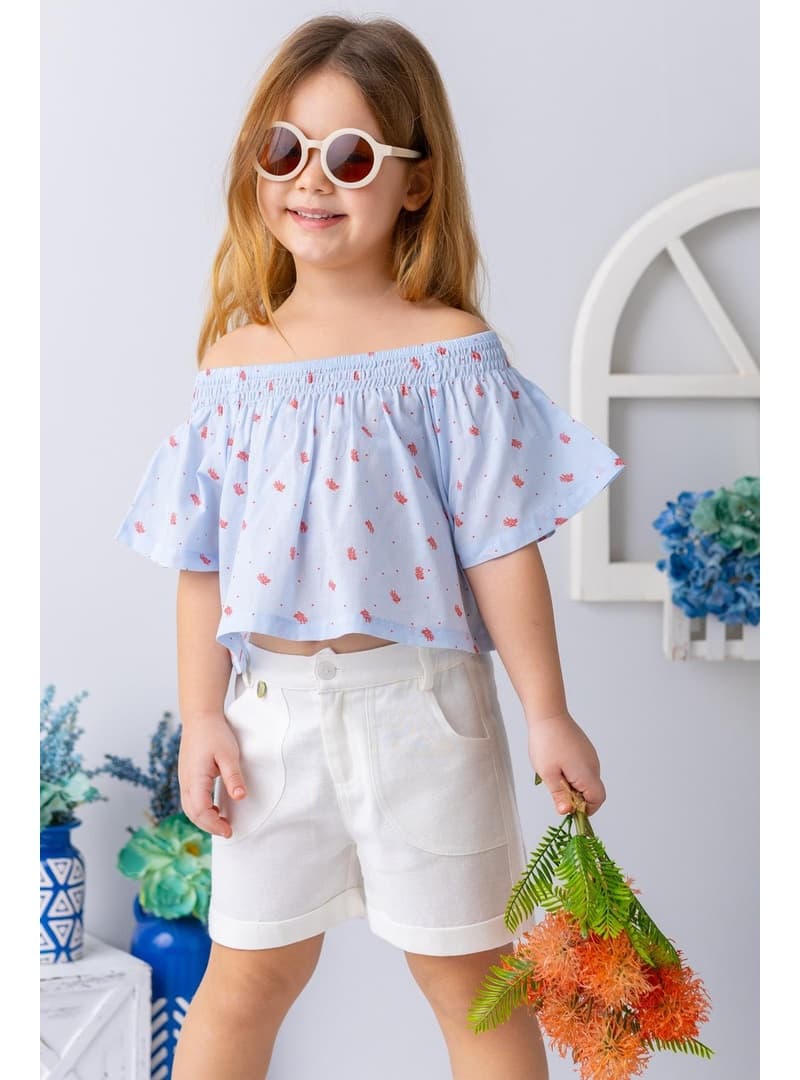 Kız Çocuk Mercan Desenli Crop Bluz