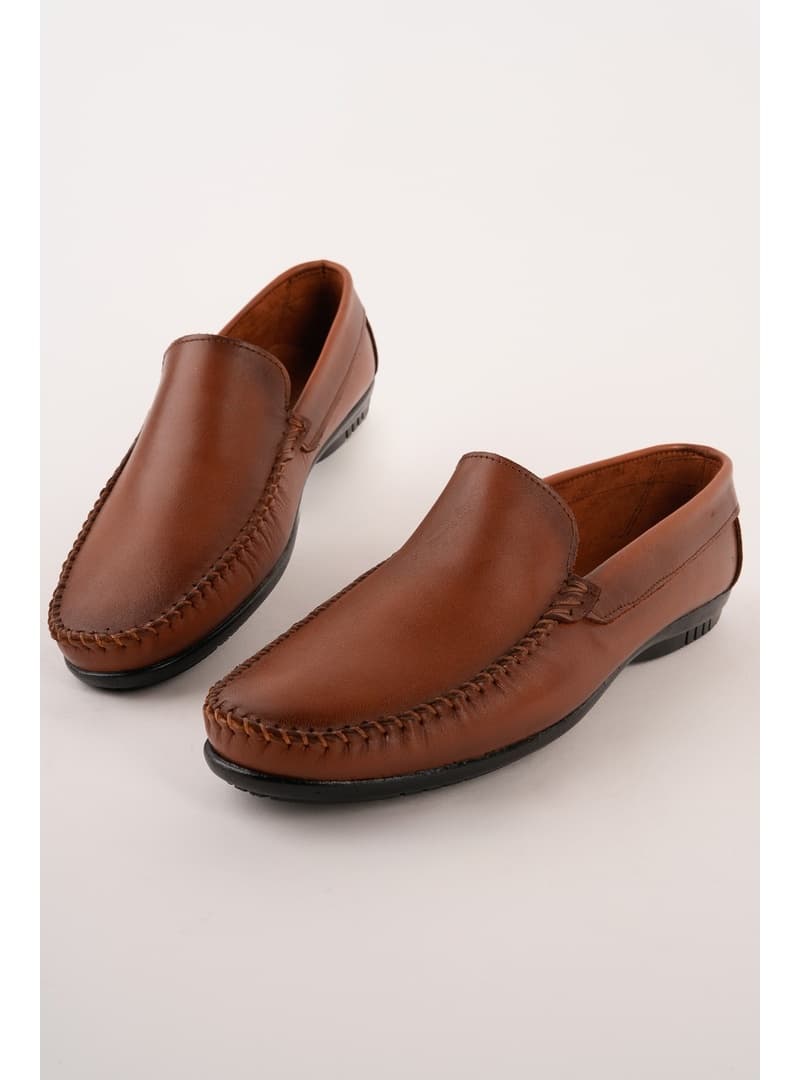 Hakiki Deri Bağcıksız Erkek Loafer Ayakkabı Taba