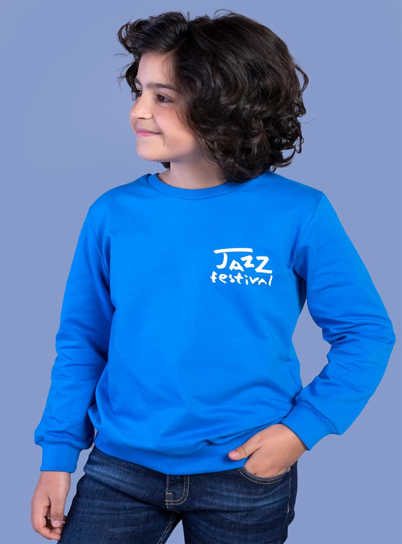 Erkek Çocuk Baskılı Sweatshirt - Saks Mavisi