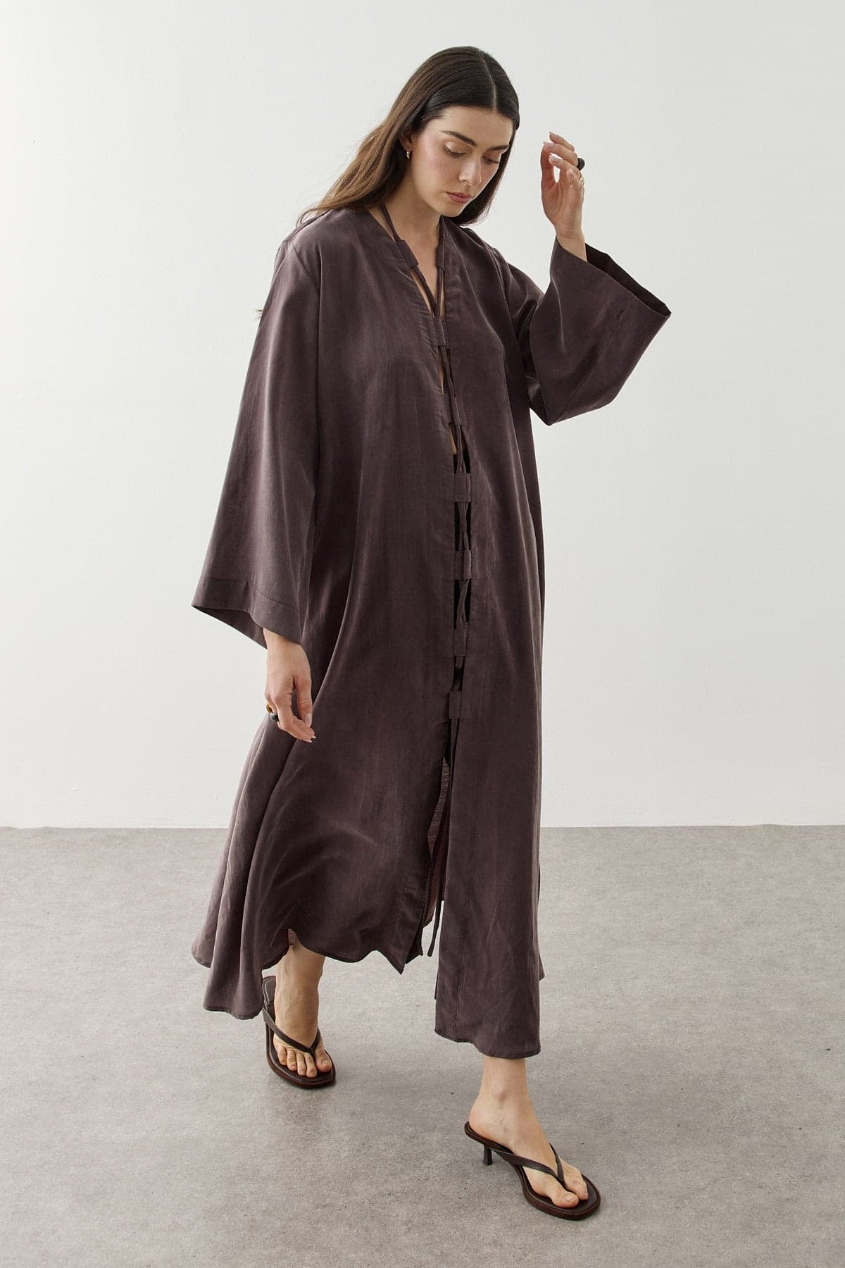 Geniş Britli Kimono Kahverengi