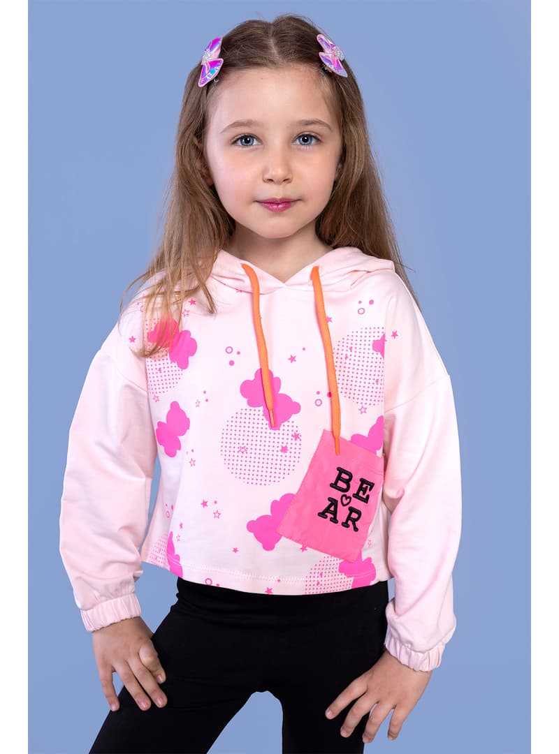 Kız Çocuk Kapüşonlu Sweatshirt Pudra