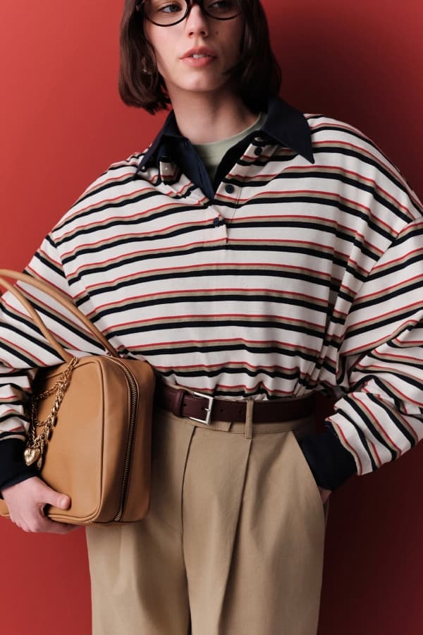 POLO YAKA ÇİZGİLİ SWEATSHIRT LACİVERT