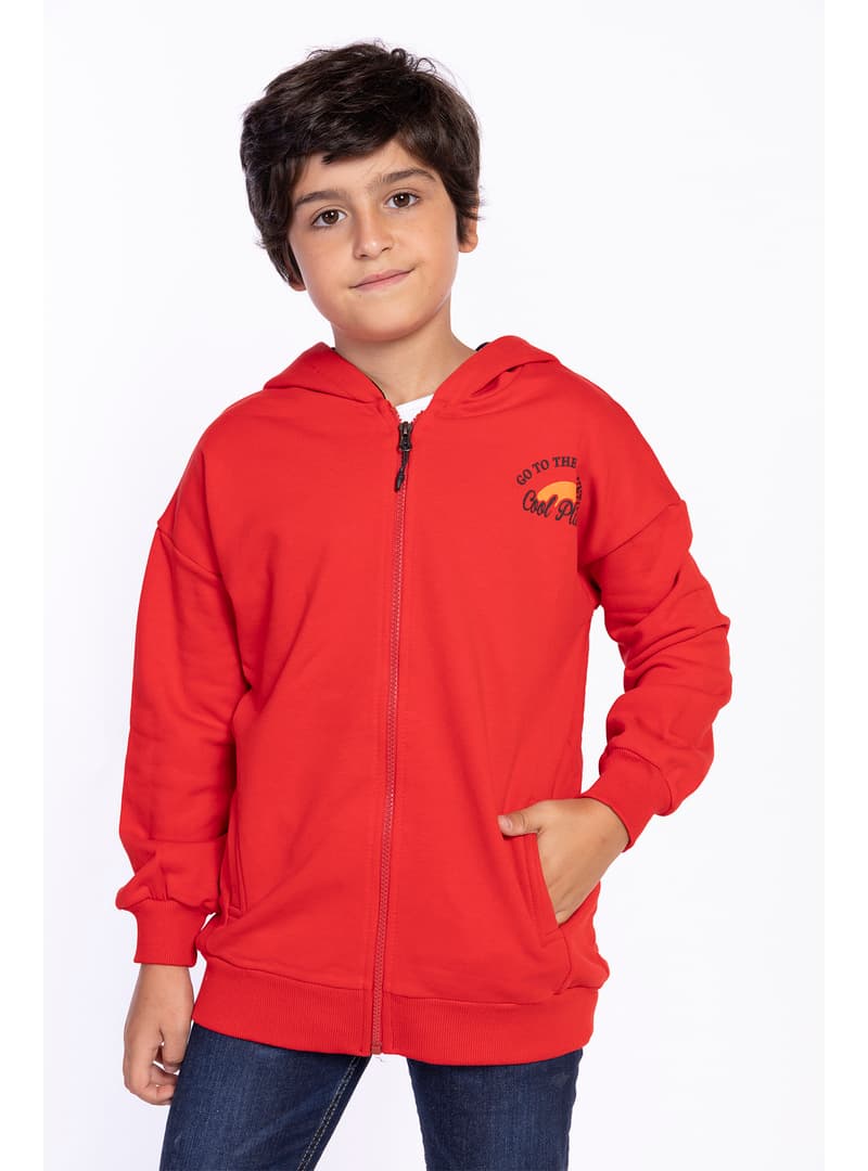 Erkek Çocuk Kapüşonlu Hırka Kırmızı