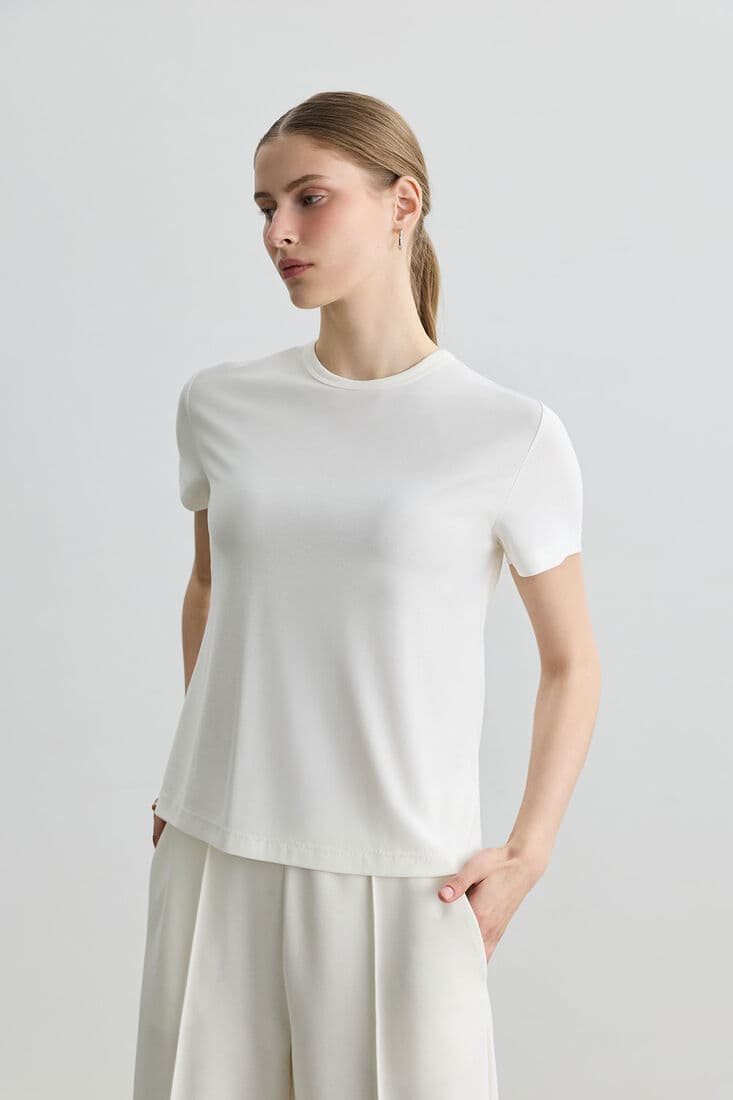 EKRU FIT KISA KOLLU T-SHIRT