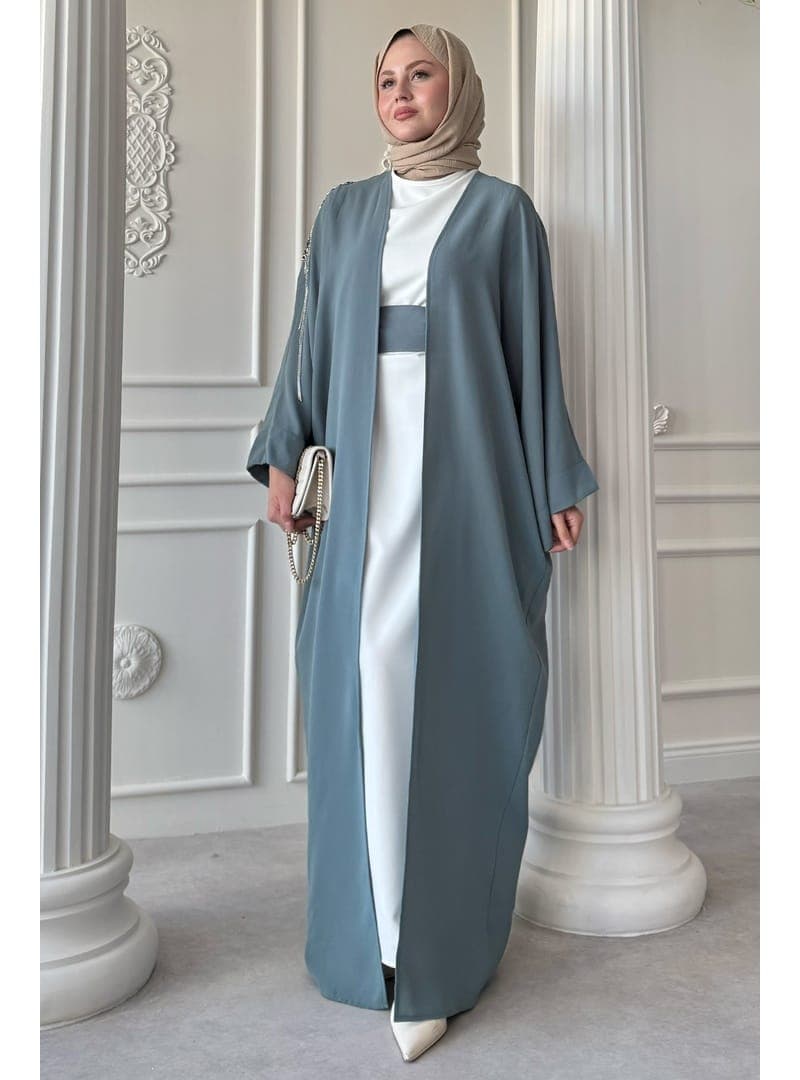 Dökümlü Taşlı Abaya Mint Yeşili