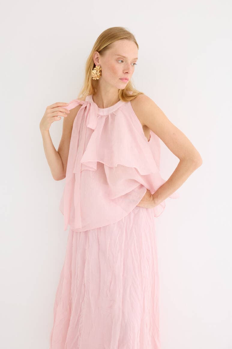 Omuzdan Bağlamalı Princess Bluz Soft Pembe