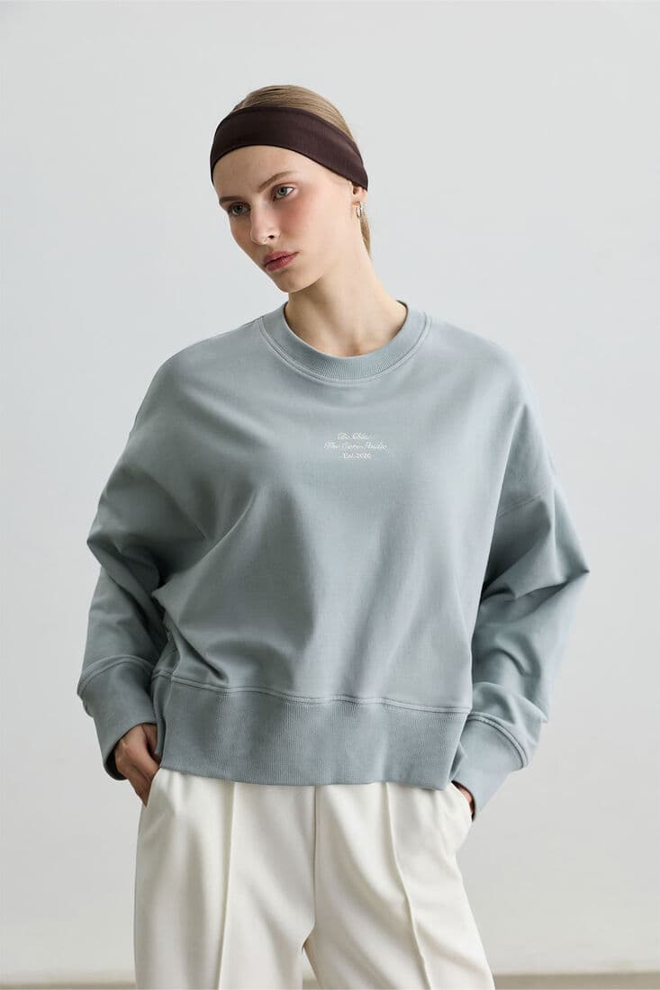TOZLU MAVİ OVERSIZE BOXY SWEATSHIRT