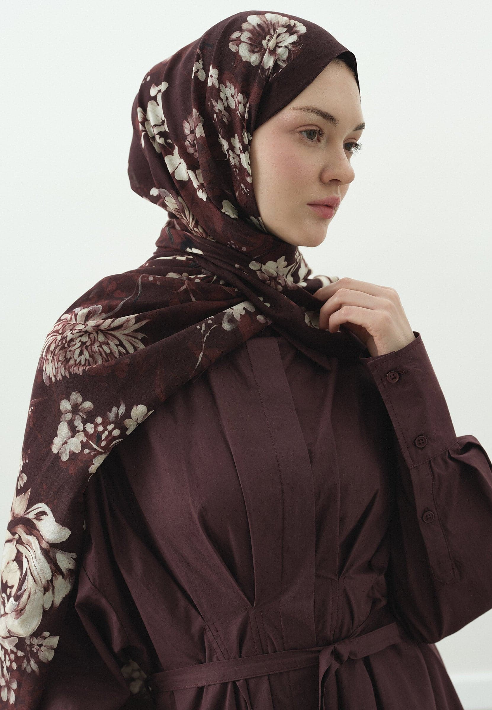 Mıdnıght Rose Desenli Pamuk Viskon Şal Bordo