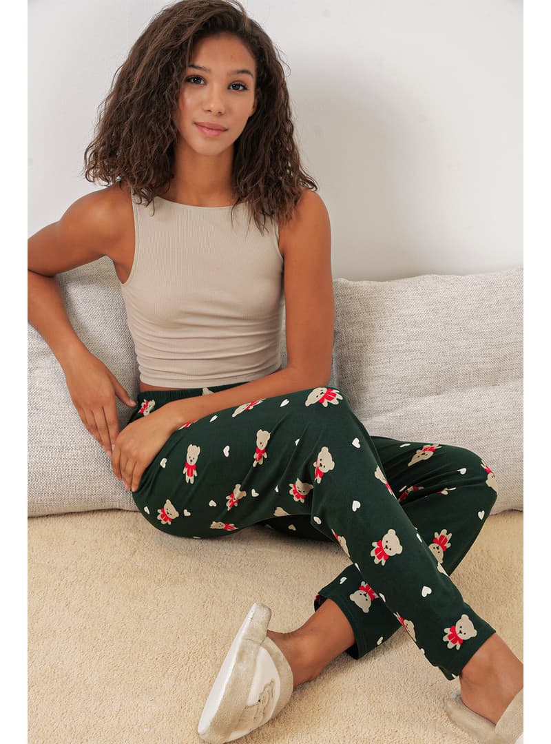 Desenli Pijama Altı Zümrüt Yeşili