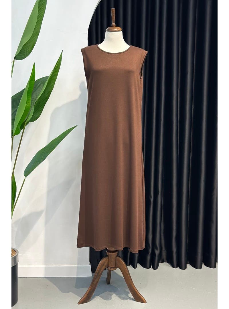 Kahverengi Kolsuz İçlik Elbise 130 cm Kahve