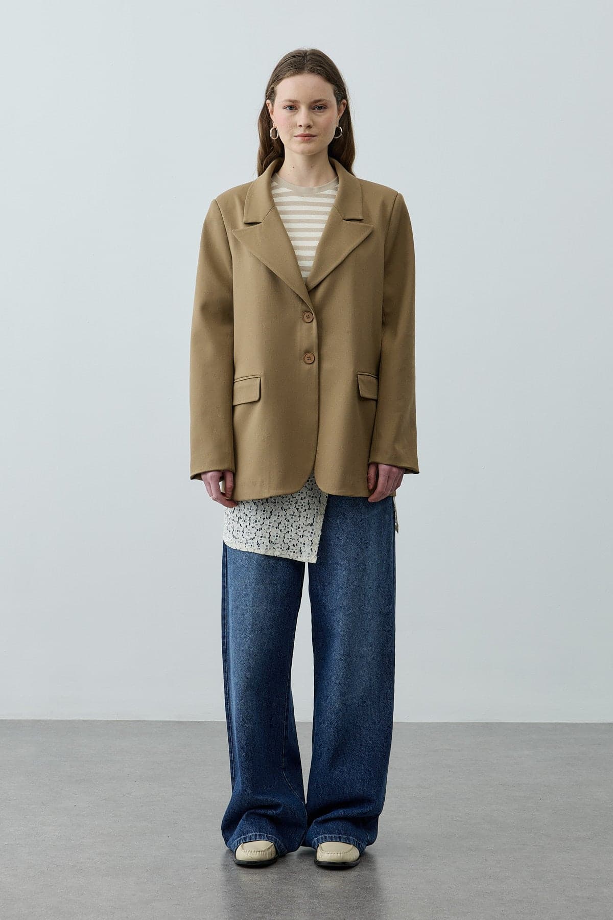 Çift Düğmeli Oversize Blazer Ceket Camel