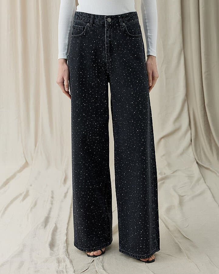 Taşlı Baggy Fit Jean Füme