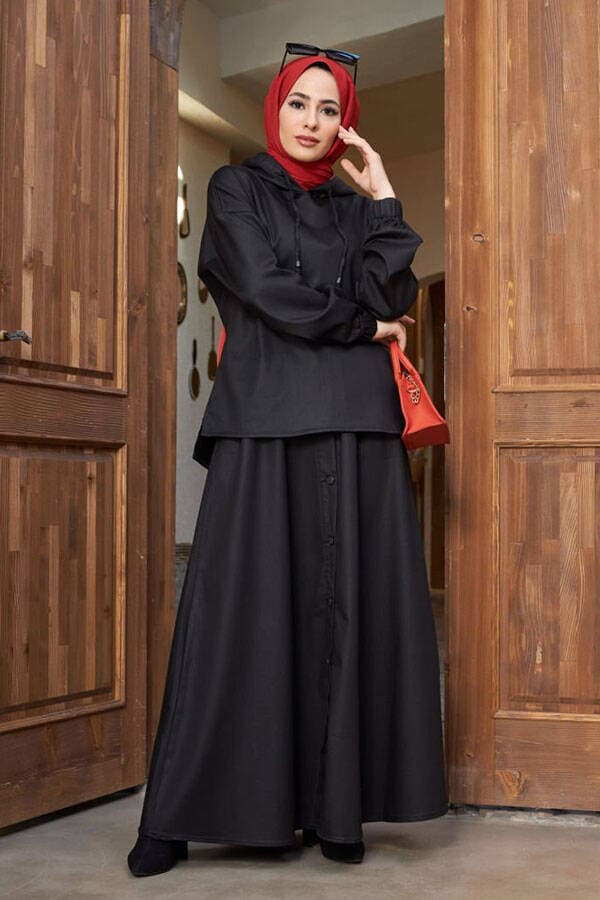 6544 - Denim Etek ve Tunik İkili Takım Siyah