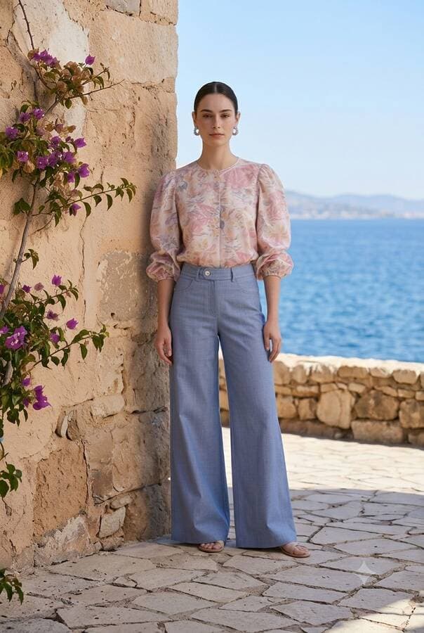 1067-Denim Bol Paça Pantolon Mavi