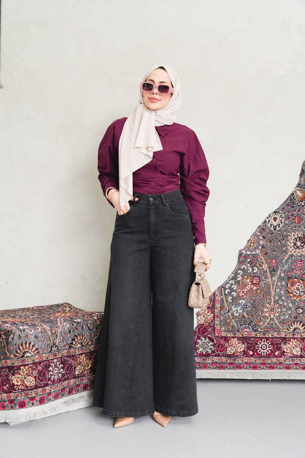 1162-Denim Pantolon Etek Füme