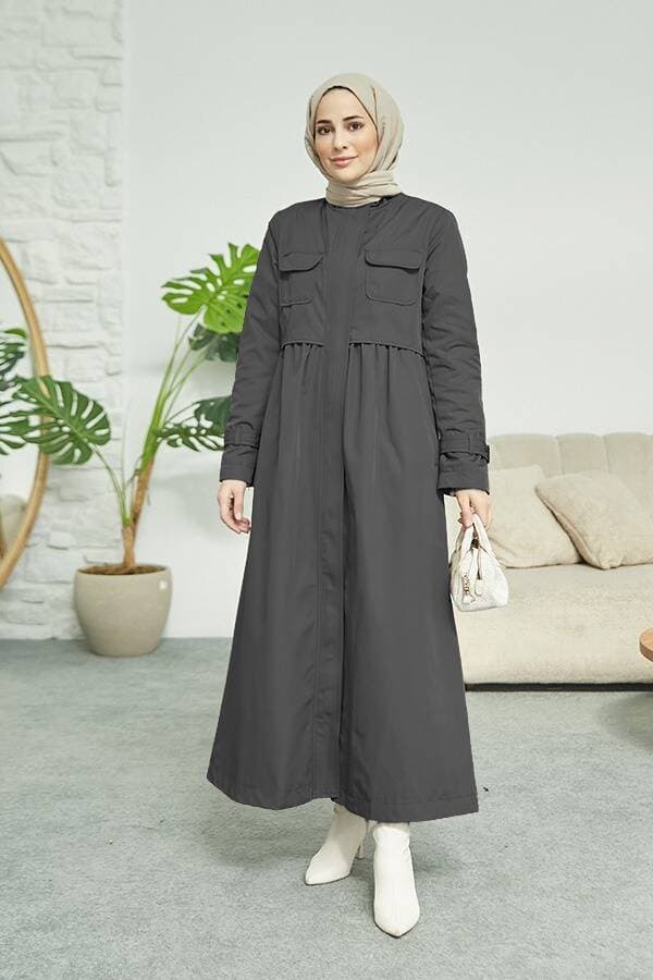 6302-İNTER BÜZGÜLÜ TRENÇKOT Antrasit