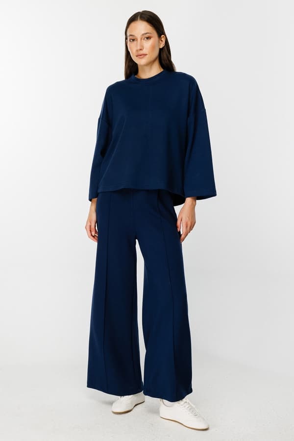 Uzun Kollu Oversize Lacivert Tshirt