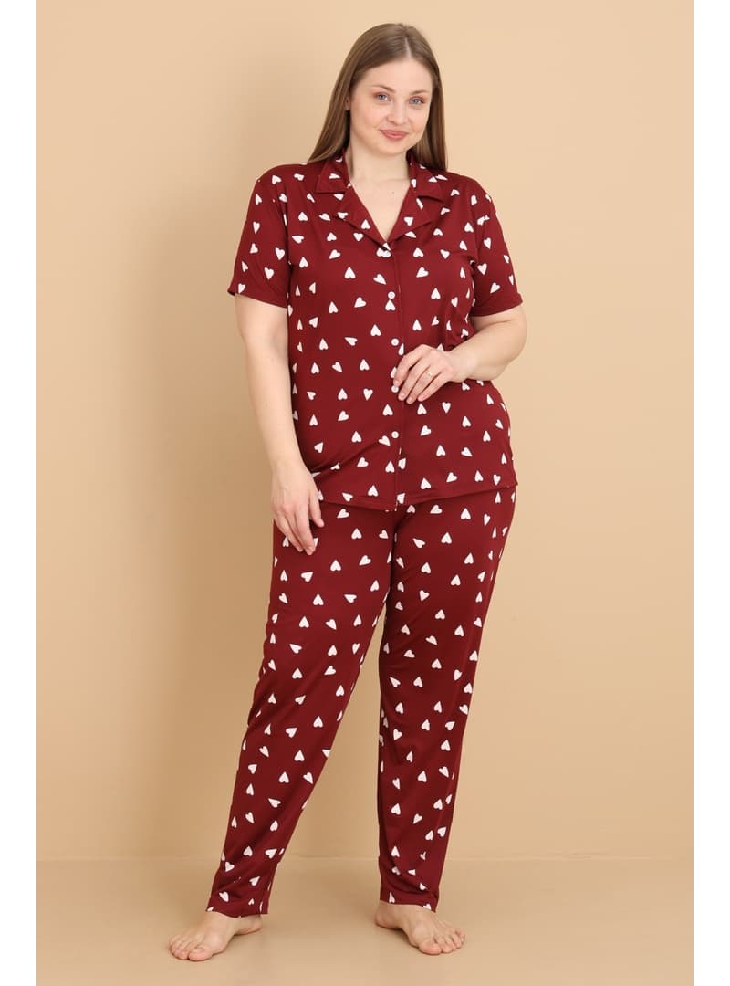 Minik Kalpli Milan Kumaş Kısa Kollu Düğmeli Pijama Takımı