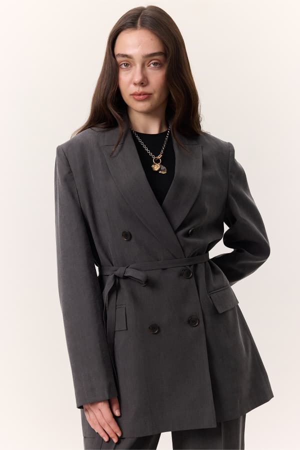 TENCEL KEMERLİ KRUVAZE BLAZER CEKET ANTRASİT