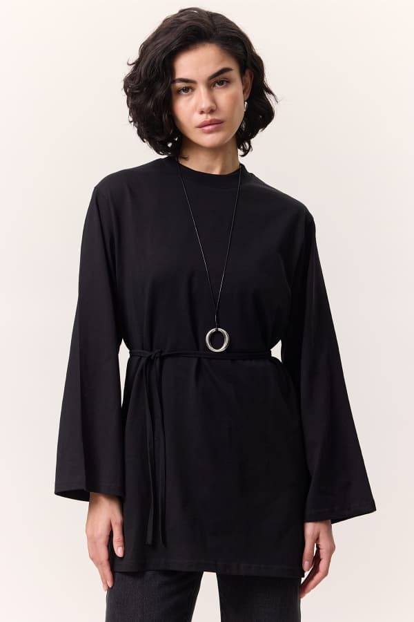 BAĞLAMA DETAYLI OVERSIZE TSHIRT SİYAH