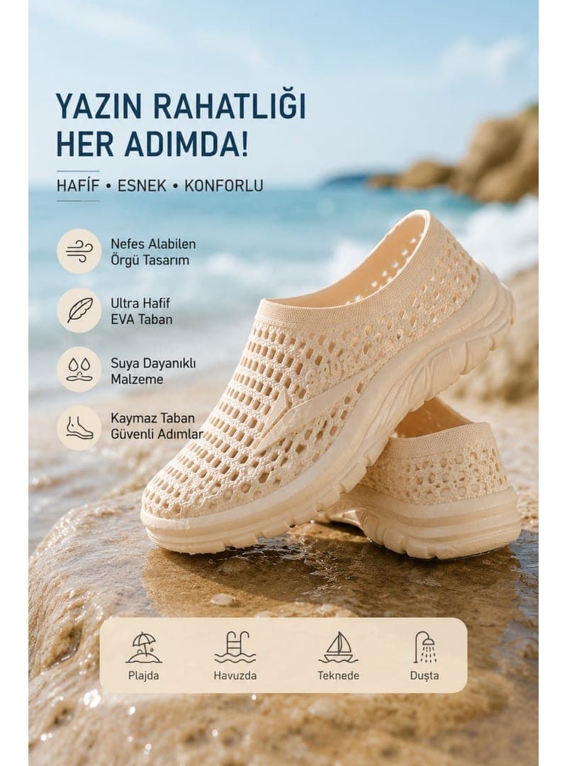Muggo WAVE Unısex Delikli Kaymaz Taban Deniz Havuz Plaj Ayakkabısı BEJ