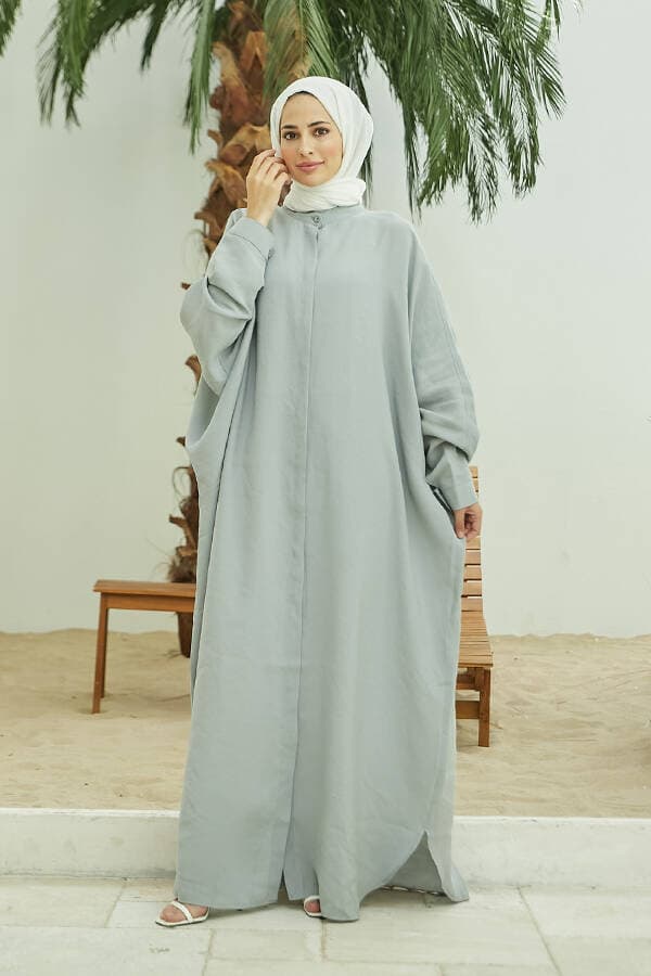 6571-Fendi Modal  Abaya Açık Gri