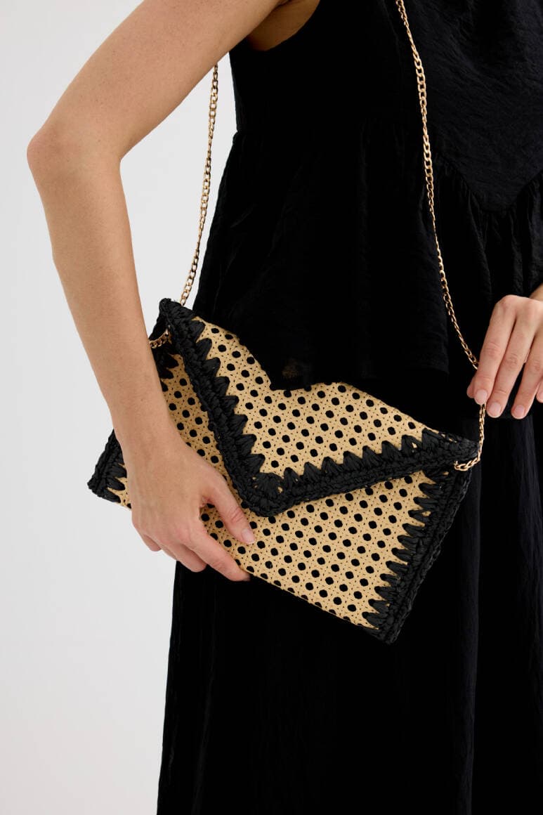 Sole Hasır Clutch Çanta Siyah