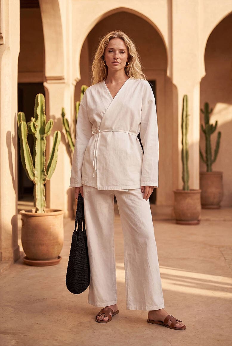 Zeus Kimono Keten Takım Ekru