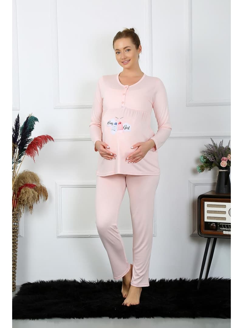 Akbeniz Kadın Uzun Kol Hamile Lohusa Pijama Takımı Pudra