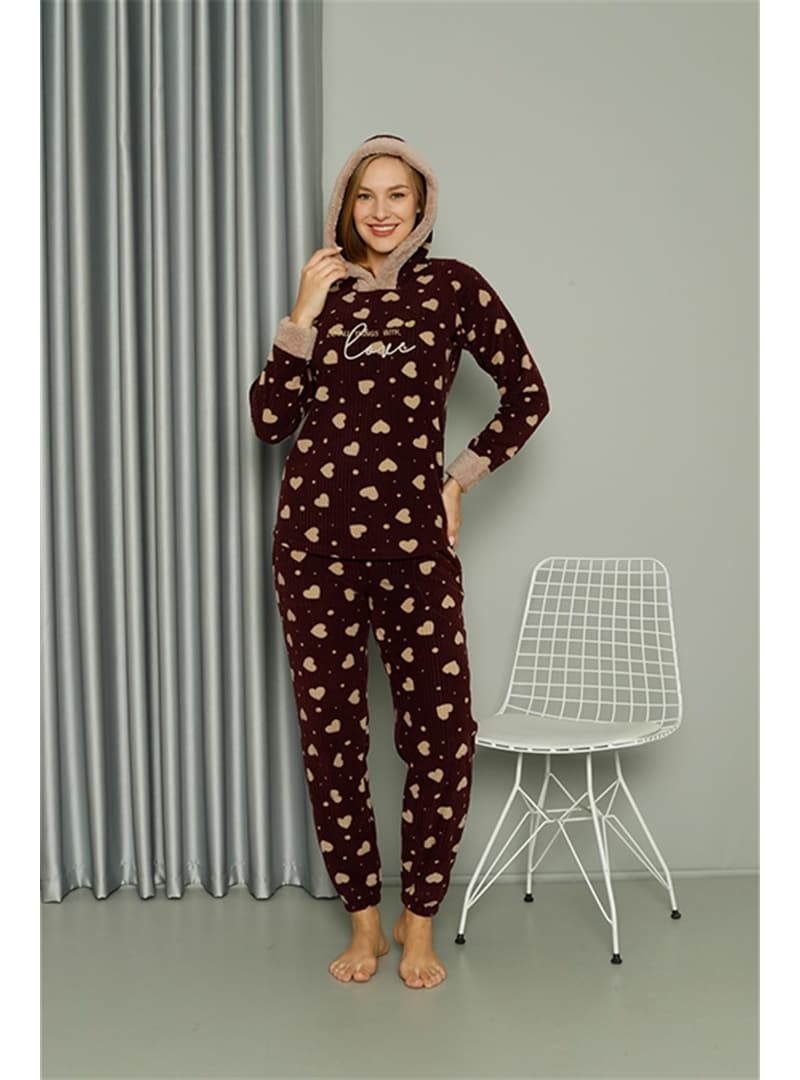 Welsoft Polar Kapüşonlu Pijama Takımı Bordo